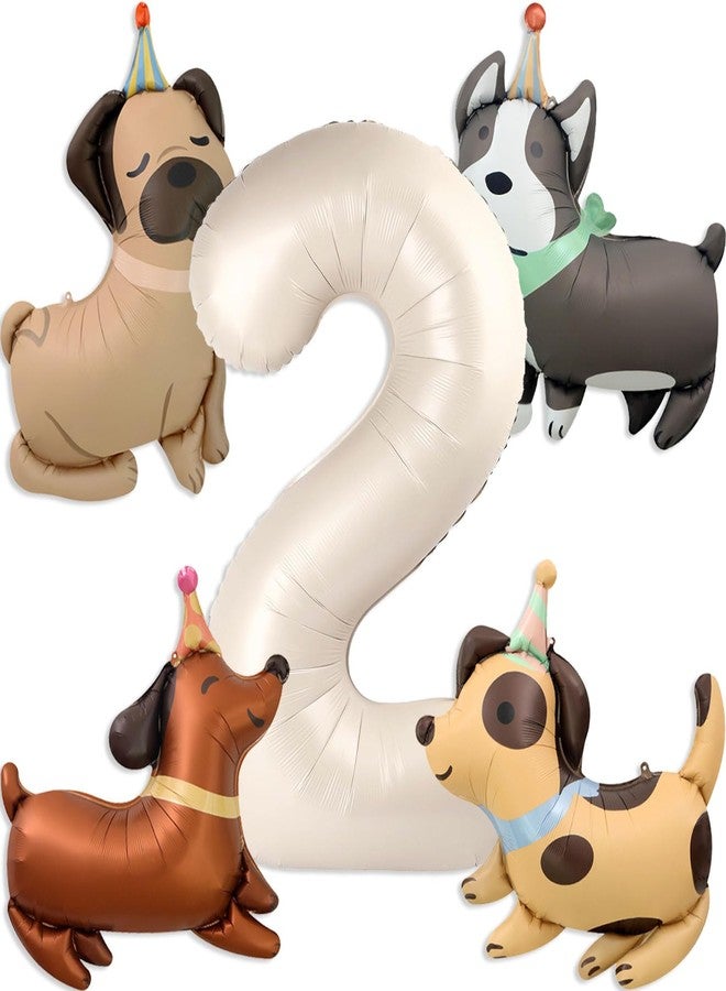 Tagberoy Animal Dog Balloons Puppy Balloon 40 Inch Cream White Number 2 Balloons for Dog 2nd Birthday Decorations Dogs Birthday Party Supplies - Image 1